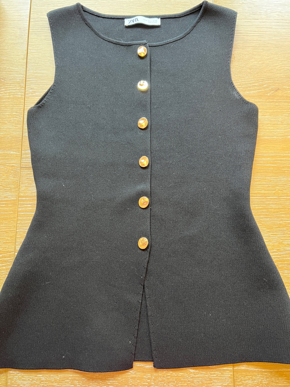 Zara Black Knit Crewneck with Gold Accent Button
